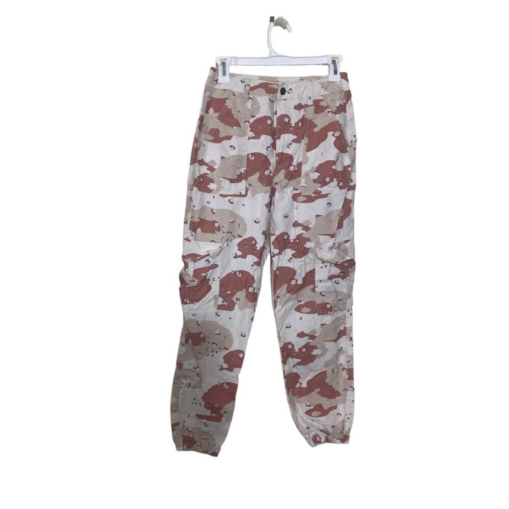 WILD FABLE Camo Cargo PANTS JOGGERS Desert Pink Tan Hi-Rise Sz 2